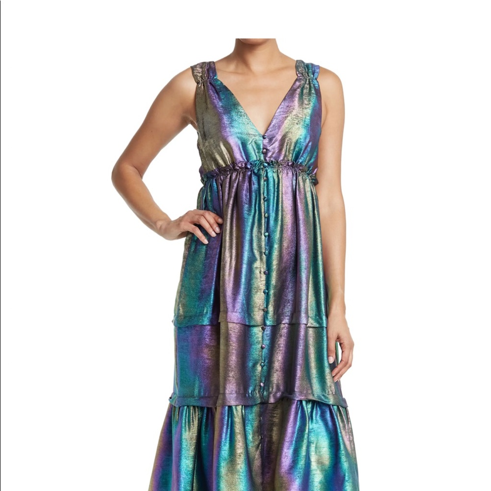 Betsy Johnson liquid rainbow midi foiled dress -XS/S